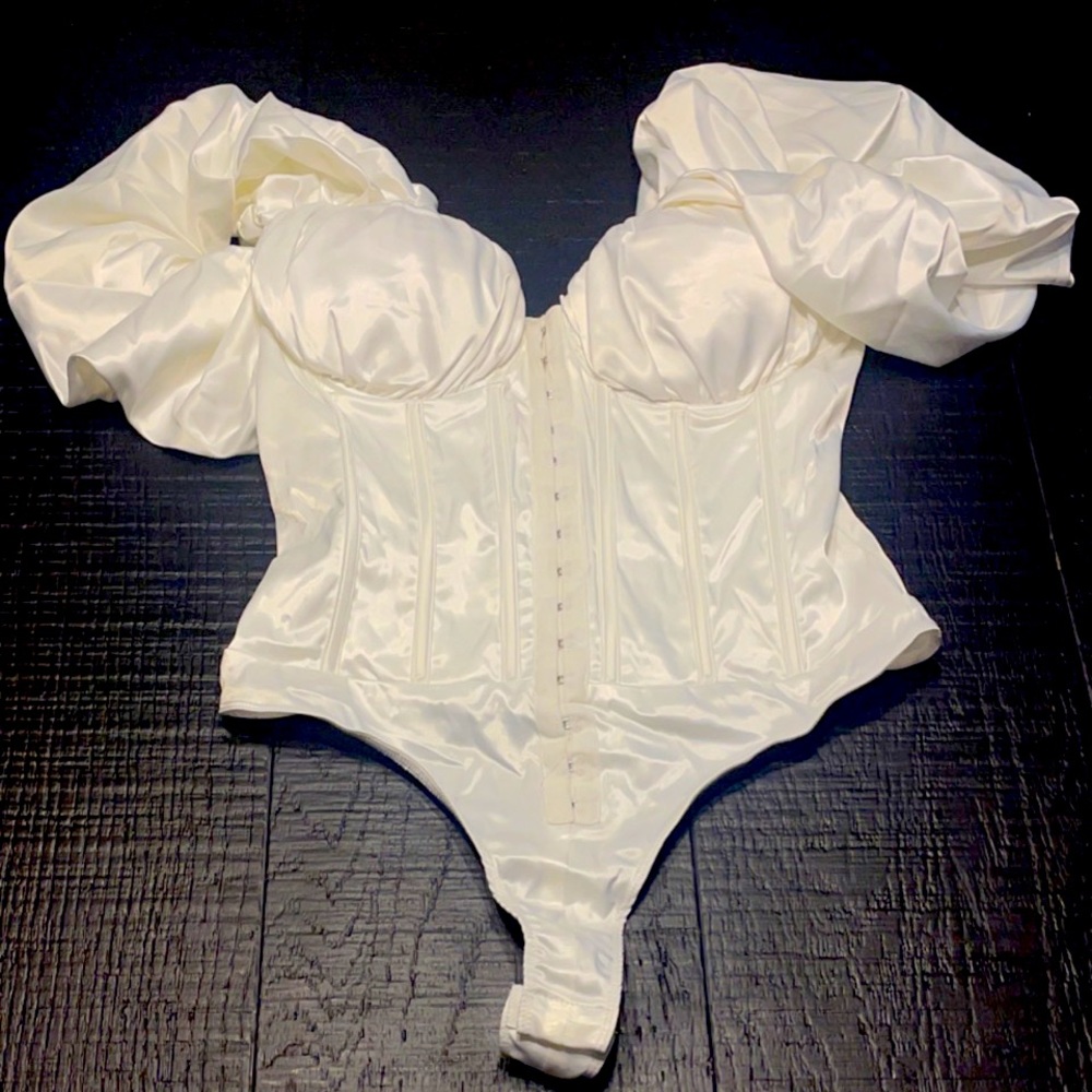 Satin Bodysuit. Fashion Nova. White.